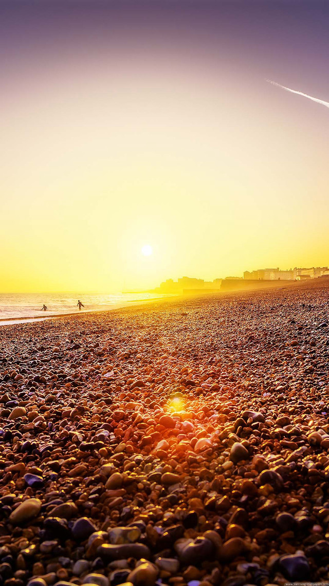 Beach sunset person kite rocks free wallpaper - medium preview image