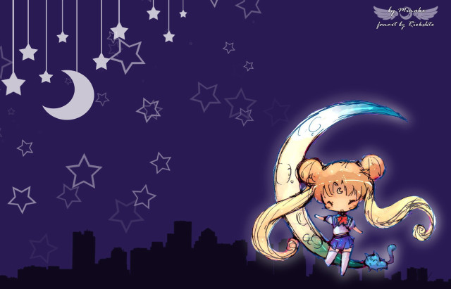 Cartoon girl crescent moon stars free wallpaper - medium preview image