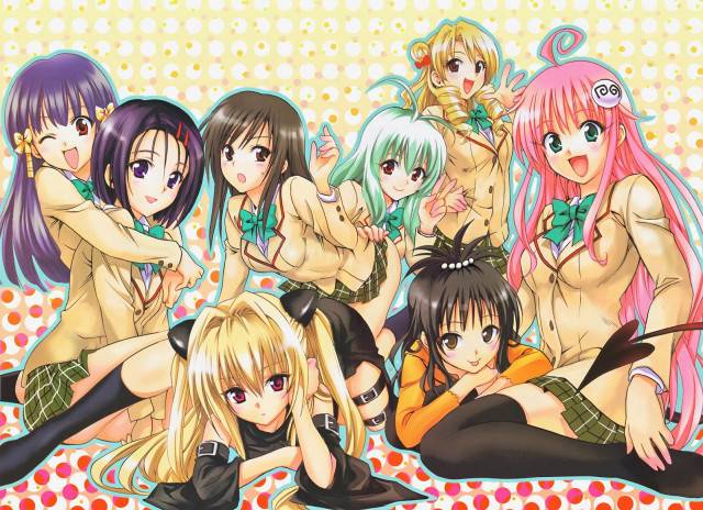 Anime girls bed backturned group free wallpaper - medium preview image