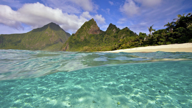 Beach mountain water view scenery free wallpaper - medium preview image