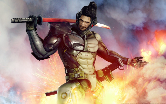Futuristic man suit sword fire free wallpaper - medium preview image