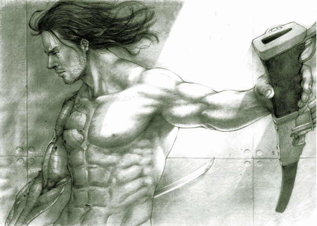 Man holding knife tool drawing free wallpaper - medium preview image