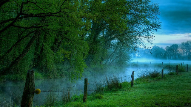 Foggy lake fence trees night #2 free wallpaper - medium preview image
