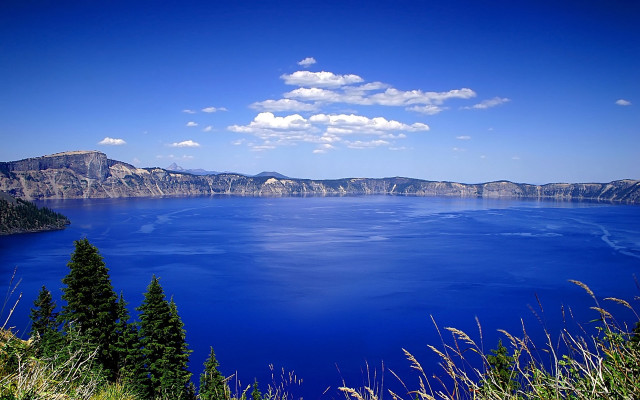 Lake mountains trees sunny sky free wallpaper - medium preview image