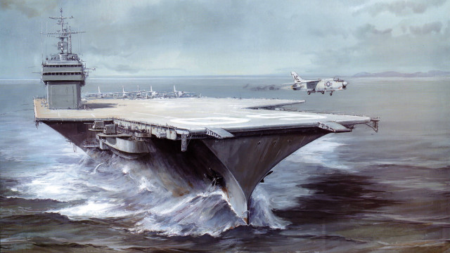 Aircraft carrier ocean plane flying #2 free wallpaper - medium preview image