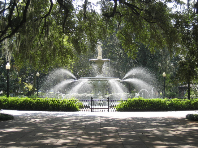 Fountain park bench trees light free wallpaper - medium preview image