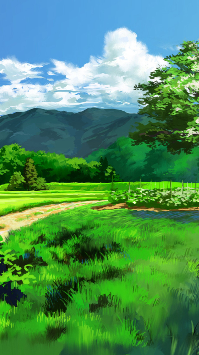Green field dirt path tree free wallpaper - medium preview image