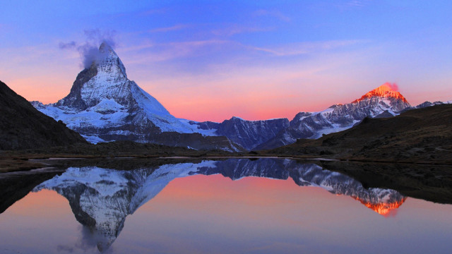 Mountain reflection water sunset pink #3 free wallpaper - medium preview image