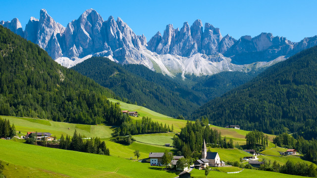Green valley mountains houses trees free wallpaper - medium preview image