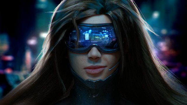 Futuristic woman helmet goggles night free wallpaper - medium preview image