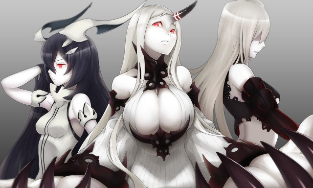 Anime girls white hair horns free wallpaper - medium preview image
