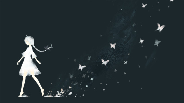 Girl white dress butterfly night free wallpaper - medium preview image