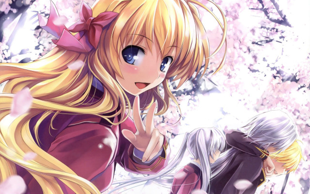 Blonde girls anime cherryblossoms school free wallpaper - medium preview image