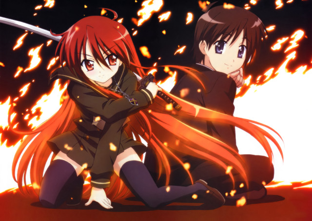 Anime characters sitting fire sword free wallpaper - medium preview image