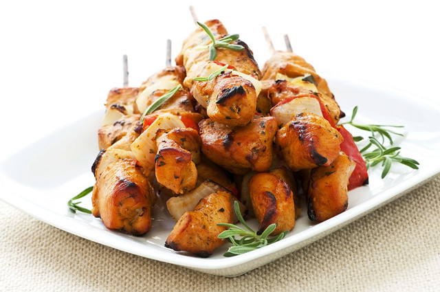Chicken skewers herbs tablecloth napkin free wallpaper - medium preview image