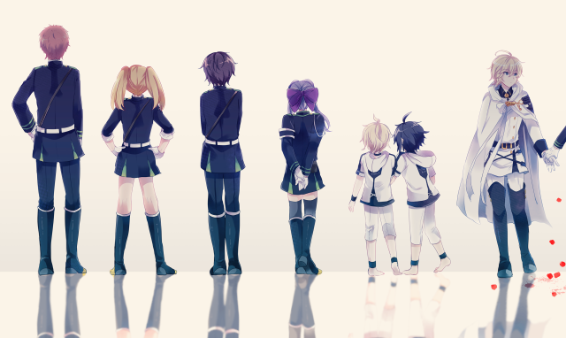 Anime characters standing line backs free wallpaper - medium preview image