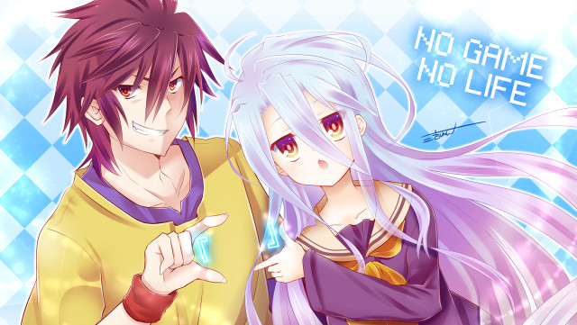 Anime longhair bluebackground noGameNoLife chessboard free wallpaper - medium preview image