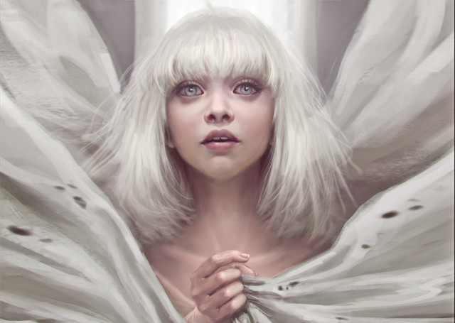 Woman white hair white dress free wallpaper - medium preview image