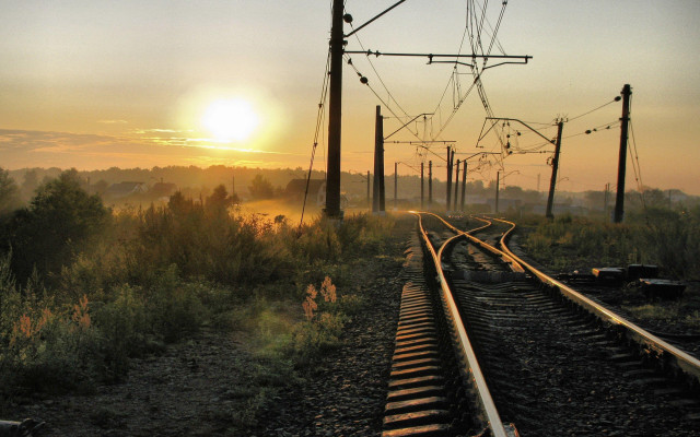 Train track sunset trees background free wallpaper - medium preview image