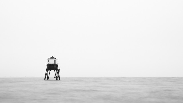 Lighthouse pier ocean foggy day free wallpaper - medium preview image