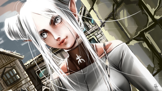 Woman white hair white shirt #2 free wallpaper - medium preview image
