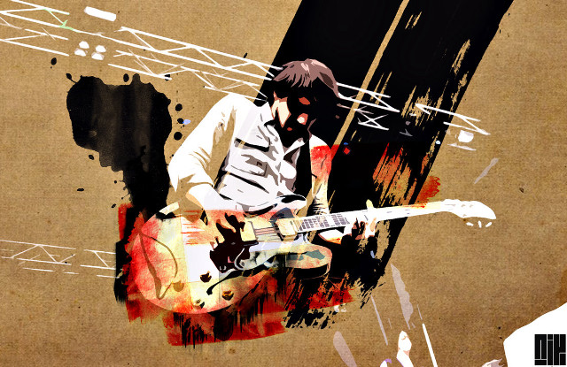 Man guitar paint splatters black free wallpaper - medium preview image