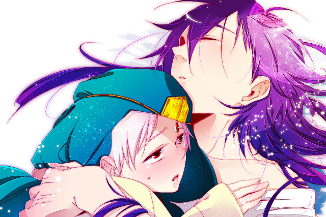 Anime characters hugging purple hair free wallpaper - medium preview image