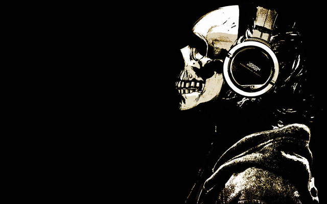 Skeleton headphones jacket clock dark free wallpaper - medium preview image