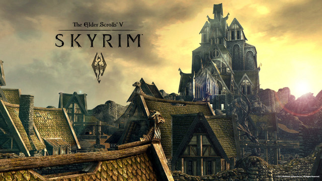 Skyrim logo cityscape gothic architecture free wallpaper - medium preview image
