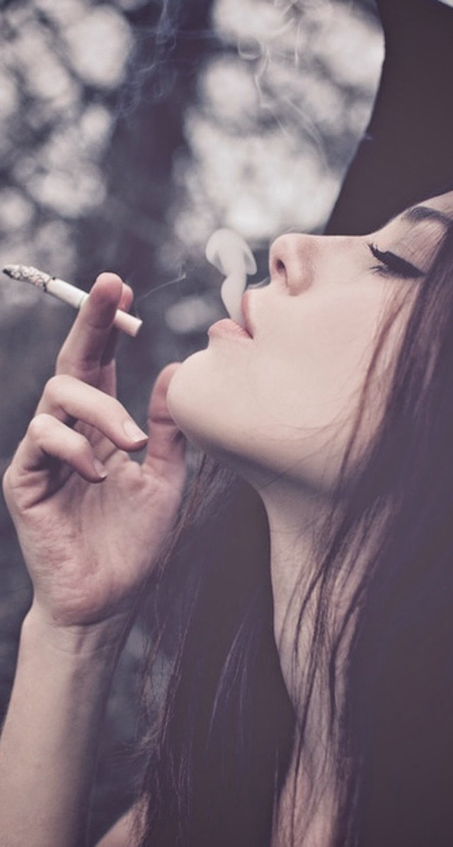 Woman smoking cigarette woods black free wallpaper - medium preview image