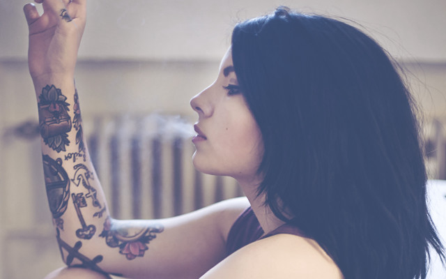 Woman tattoos smoking cigarette hand free wallpaper - medium preview image