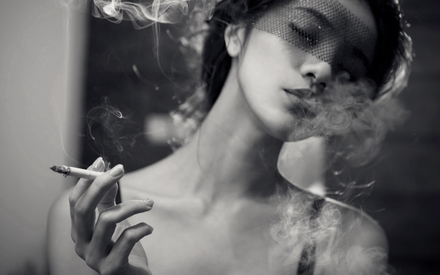 Woman smoking cigarette black white #5 free wallpaper - medium preview image