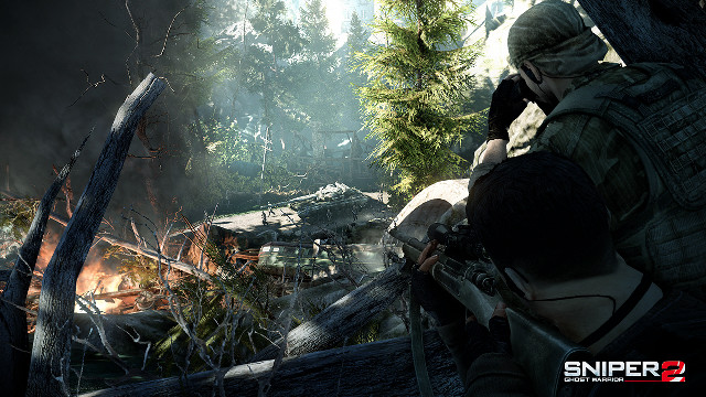 Man holding gun forest fire free wallpaper - medium preview image