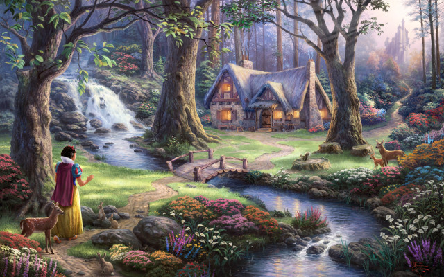 Woman dog house woods stream free wallpaper - medium preview image