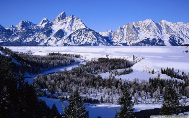 Snowy mountain river forest night free wallpaper - medium preview image