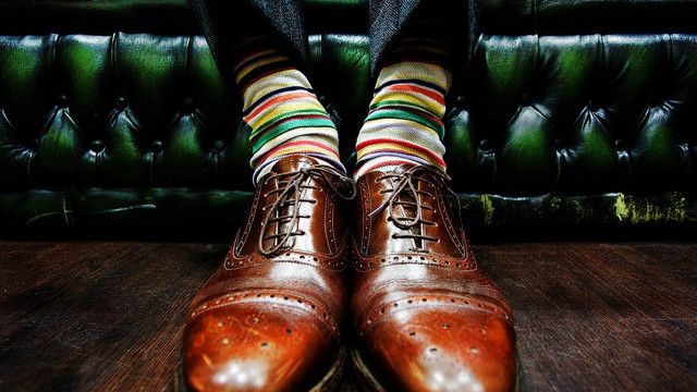 Brown shoes colorful socks striped free wallpaper - medium preview image
