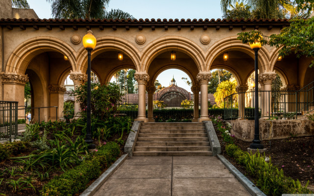 Stone walkway arches clock tower free wallpaper - medium preview image