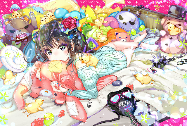 Girl stuffed animals anime blush free wallpaper - medium preview image