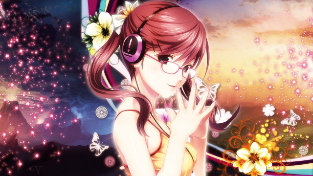 Girl headphones flower hair cell free wallpaper - medium preview image