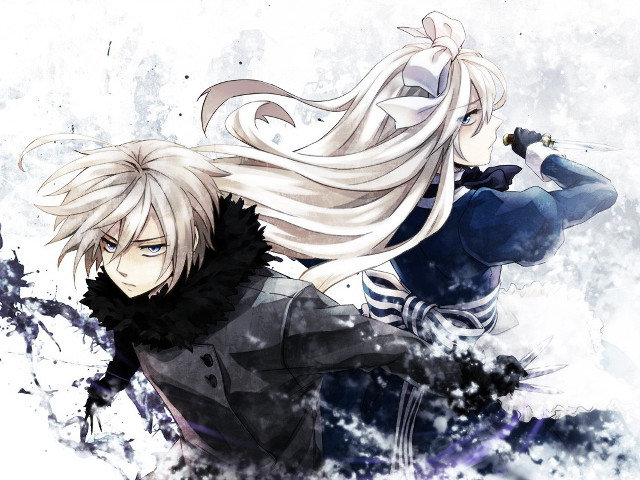 Anime couple long hair white free wallpaper for desktop - medium preview image