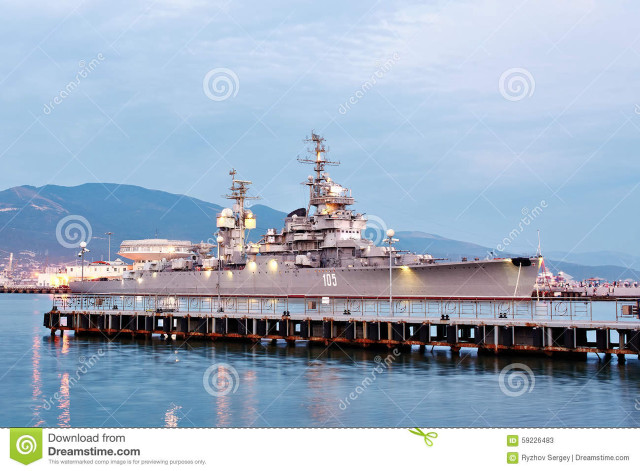 Battleship dock pier water mountains free wallpaper - medium preview image