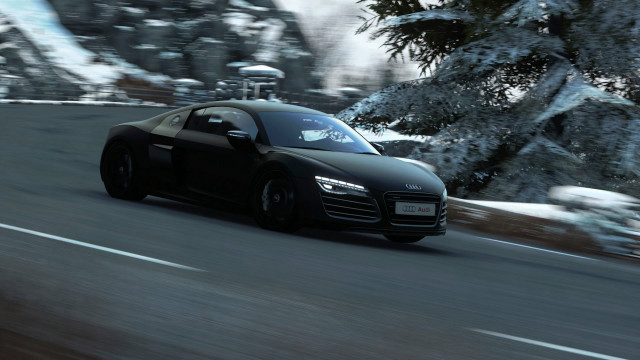 Black car driving forest snowy free wallpaper - medium preview image