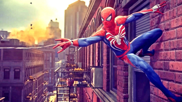 Spider man jumping over city free wallpaper - medium preview image