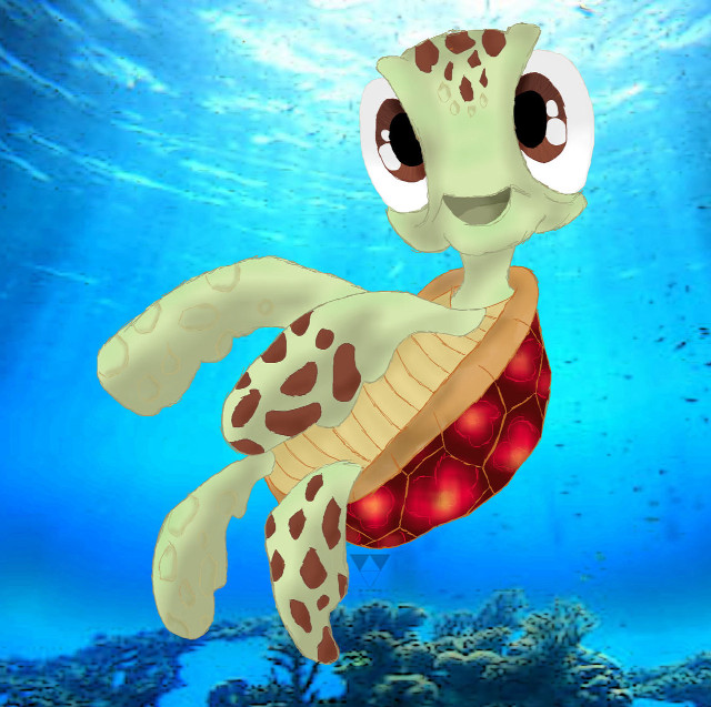 Cartoon turtle swimming red ball free wallpaper - medium preview image