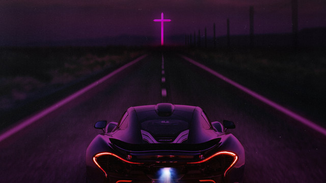 Motorcycle night road cross purple free wallpaper - medium preview image