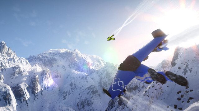 Snowboarder flying mountain range bird free wallpaper - medium preview image