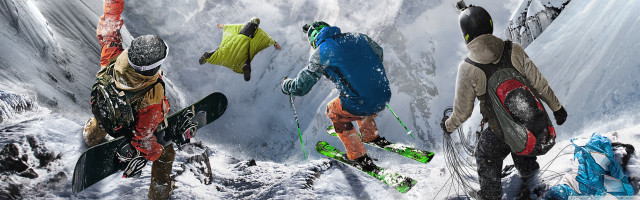 Snowboarders mountain slope snowfall action free wallpaper - medium preview image