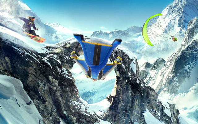 Man flying snowboard mountain parachute free wallpaper - medium preview image