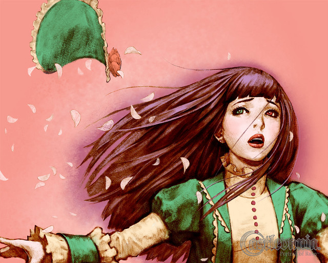 Woman green umbrella flower pink free wallpaper - medium preview image