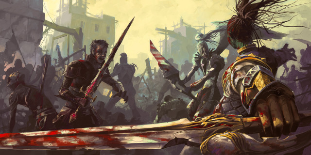 Sword wielding bloodied hands group free wallpaper - medium preview image